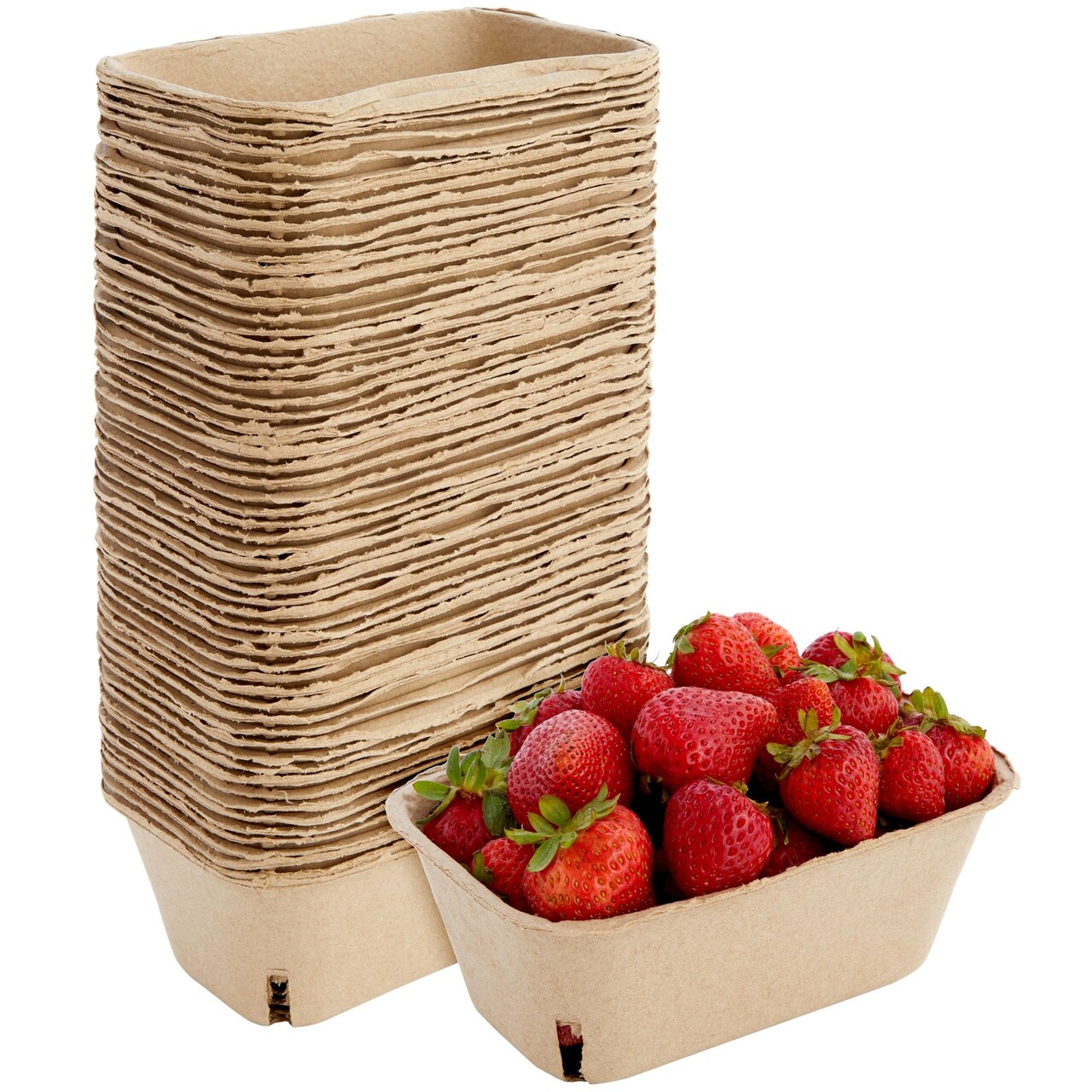 60 Pack Berry Baskets for Farmers' Market, Bulk Pulp Fiber Fruit Containers for Produce (1 Pint, 7.36 x 4.56 x 2.6 In)